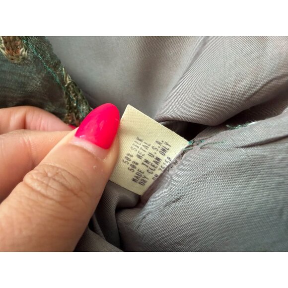 CYNTHIA ROWLEY Vintage Green Embroidered Silk Blend Skirt Size 8 - Picture 6 of 11